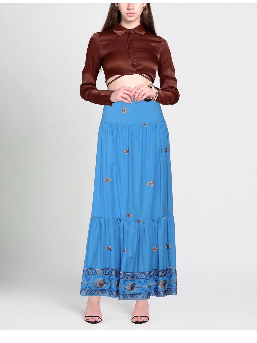 Blue Embroidered Maxi Skirt - Women